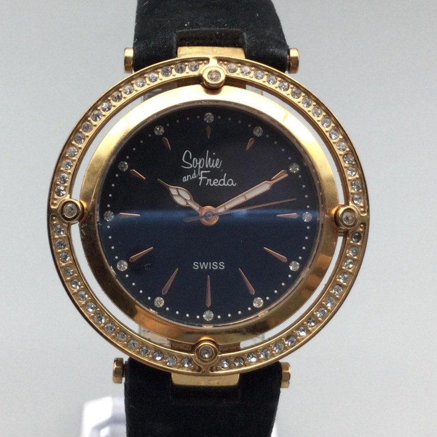 Sophie And Freda Watch Womens 36mm Black Dial Gold Leather Strap New Battery