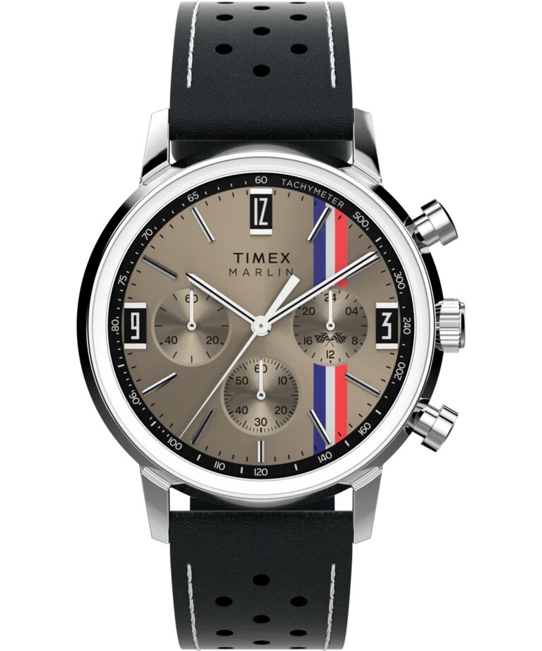 New Timex Marlin Chronograph Tachymeter Racing Leather Strap Watch TW2W98900