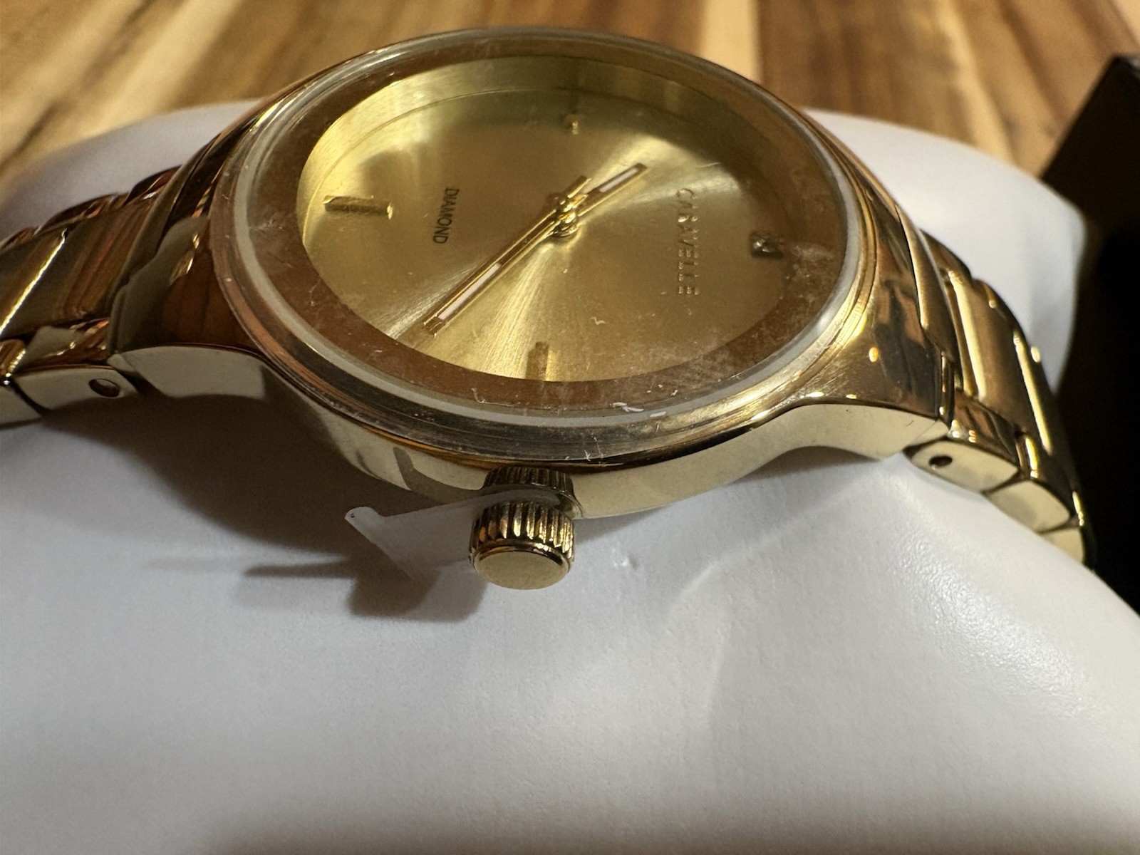 Caravelle Women’s Quartz Gold Tone Sunburst Dial Stick Markers Bracelet w/ Box