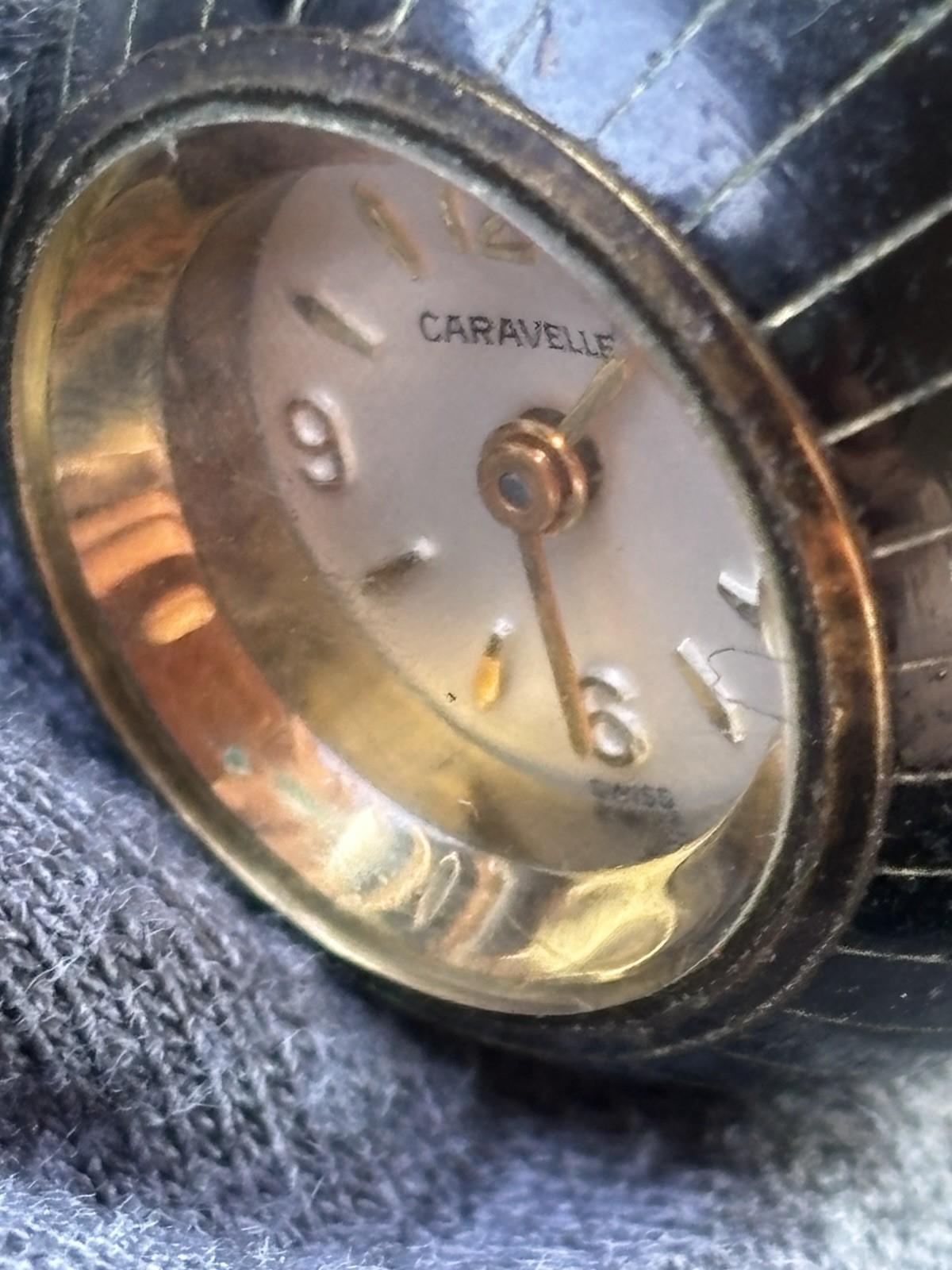 Vtg 60s Caravelle Swiss Gold Tone Black Enamel Ball Orb Pendant Watch Works!
