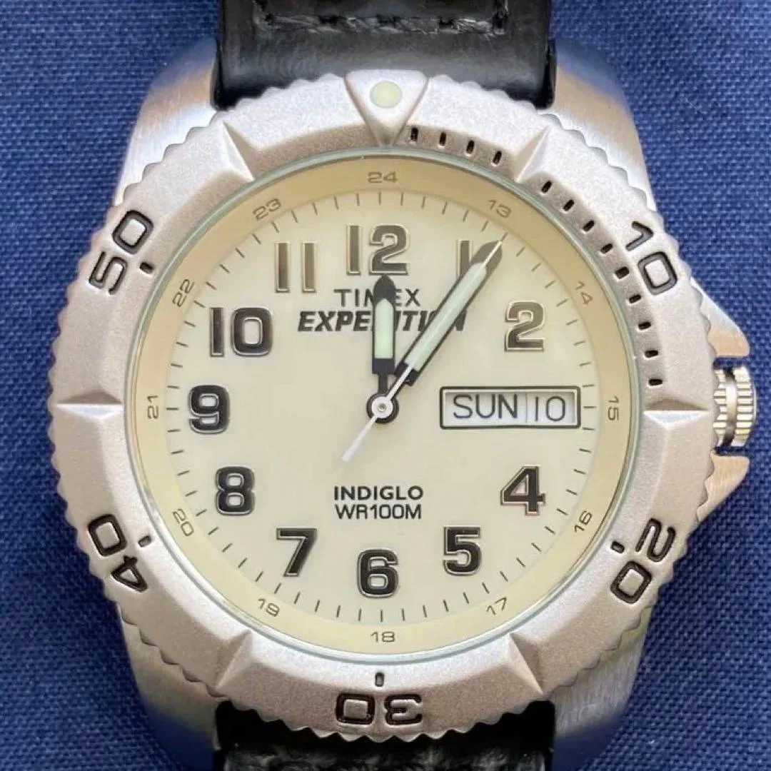 TIMEX Expedition Indiglo WR100M Mens Quartz Analog Ivory Dial Watch
