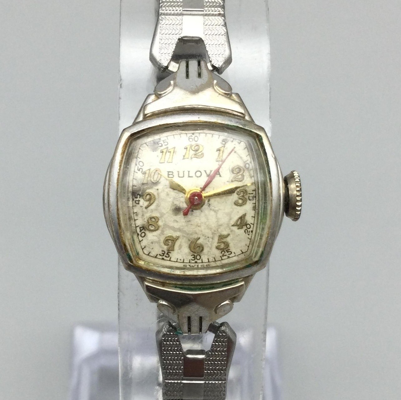 Vintage Bulova Womens Watch 15mm Silver Tone Cocktail 1953 Manual Wind Stretch