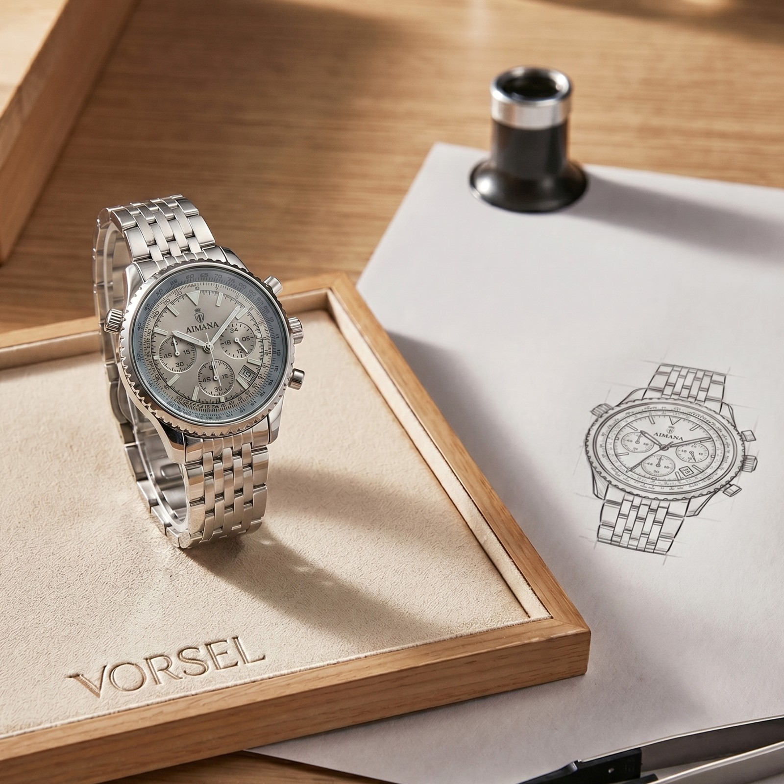 VORSEL Luxury Men’s Chronograph Watch Gray Dial Stainless Steel Luminous Date