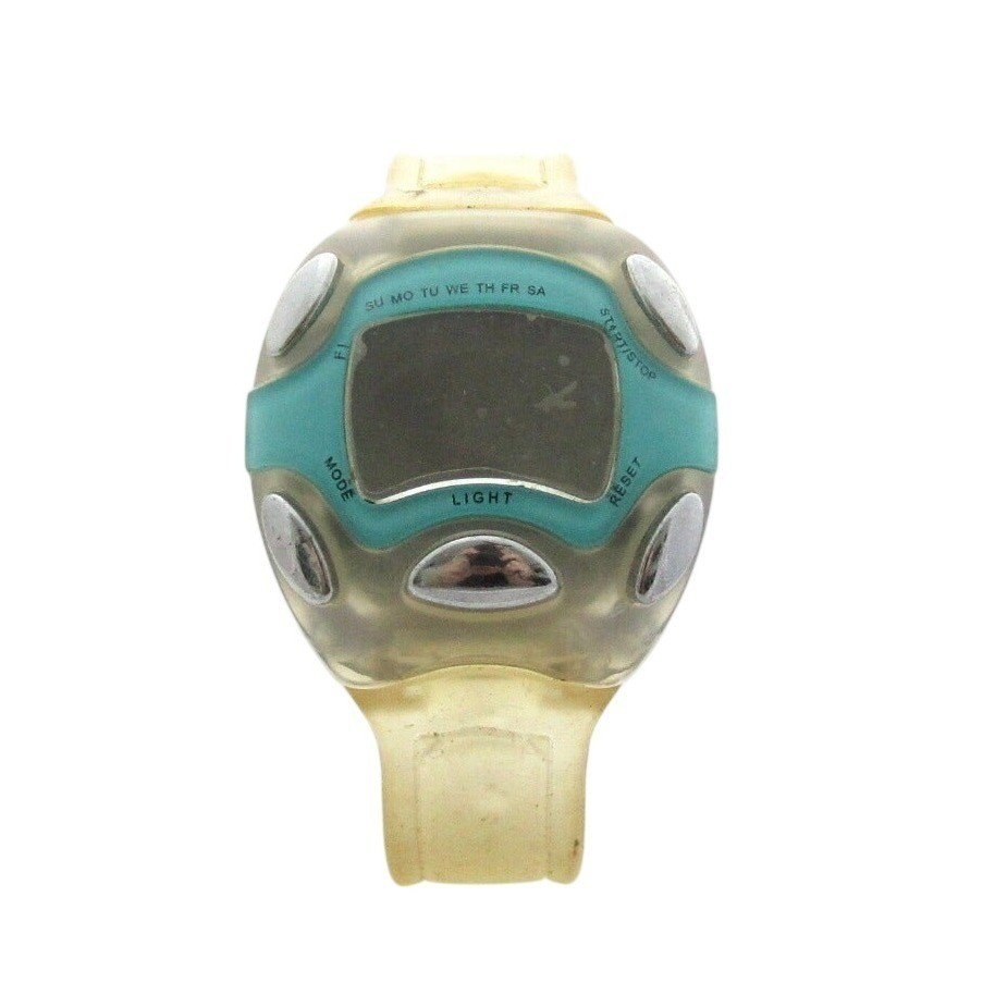 Yellow & Blue Clear Plastic Women’s Digital Wristwatch, Timer, Light, Alarm
