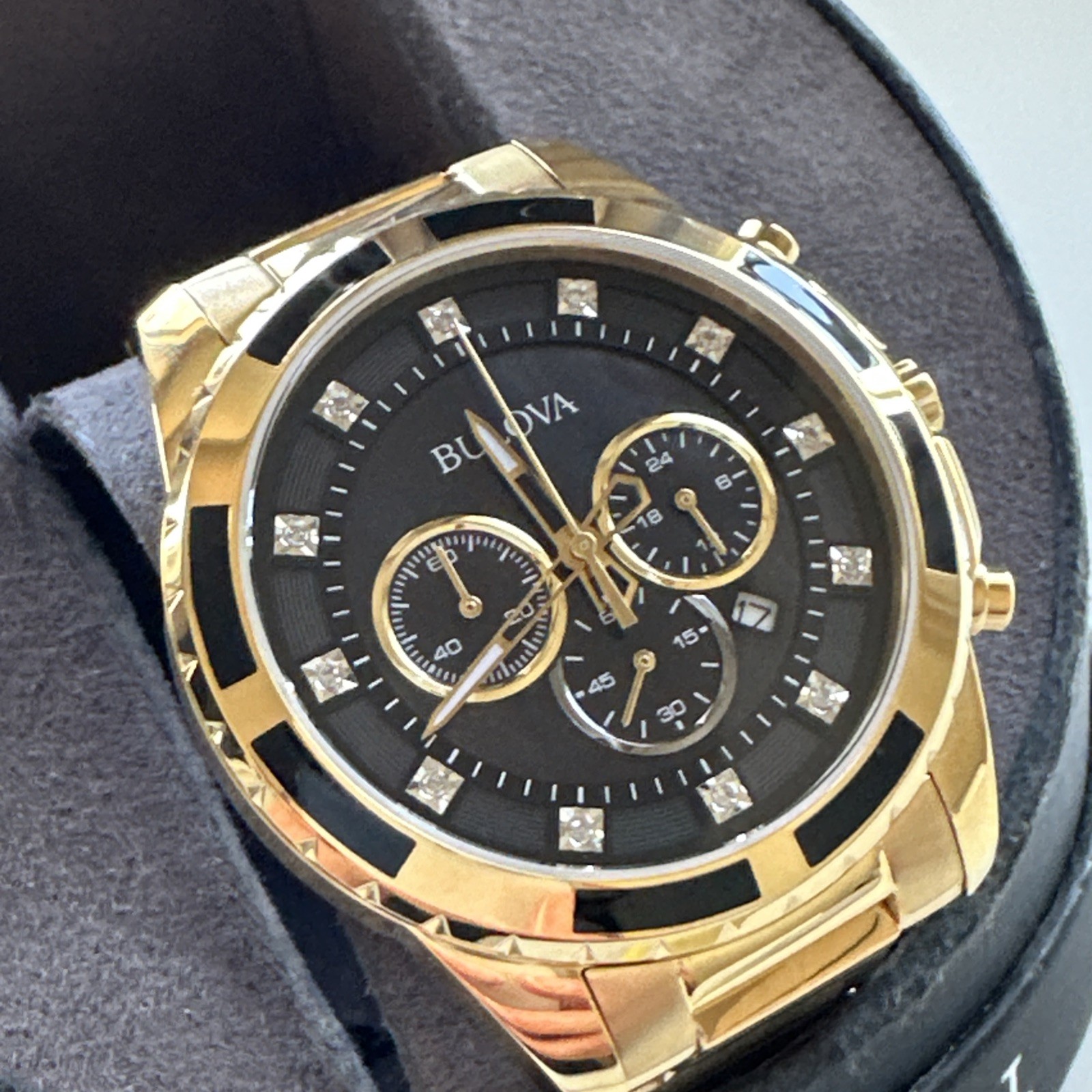 Bulova Diamond Men’s Gold Plated Stainless Steel Chronograph Quartz Watch 97D121