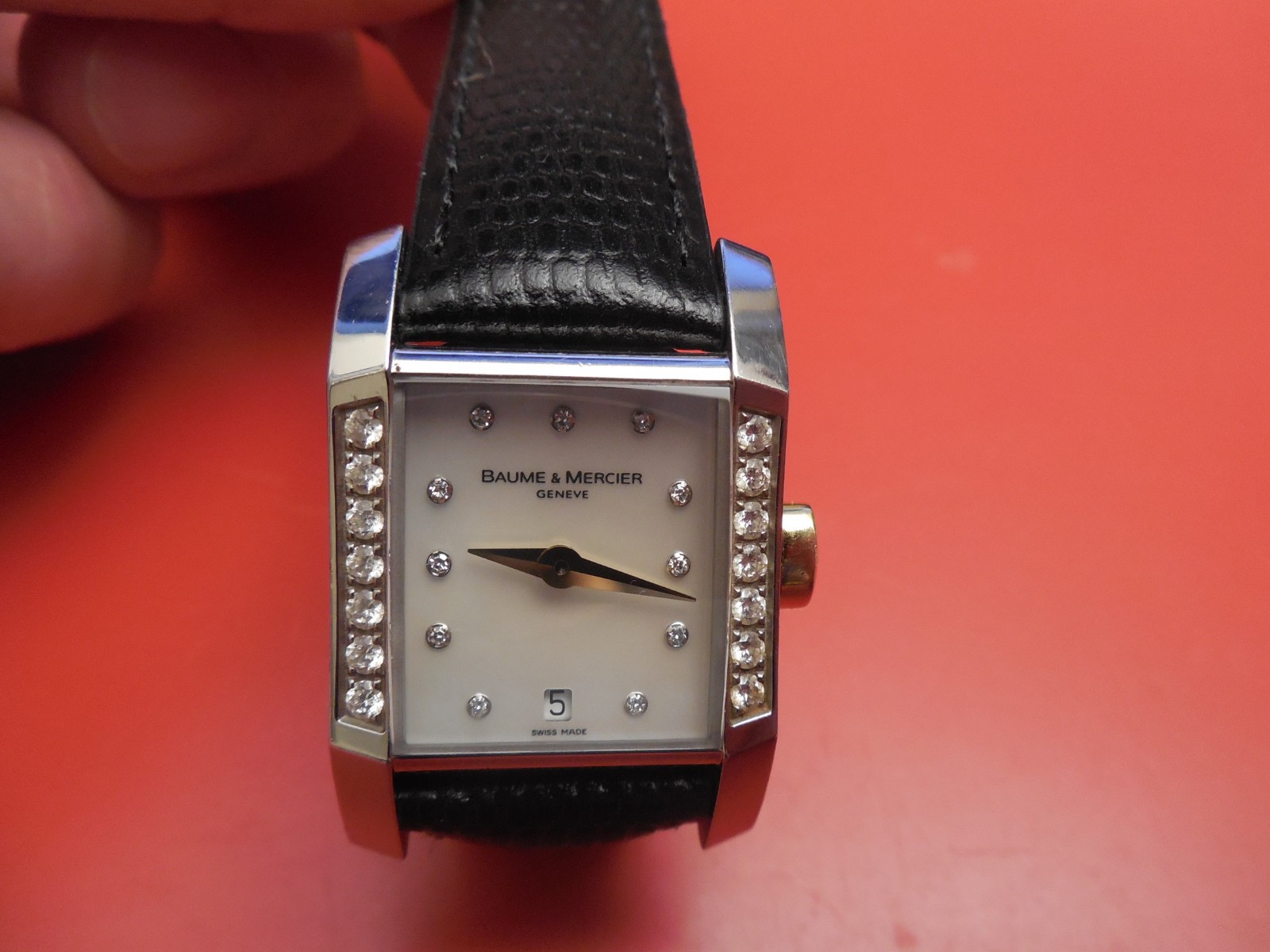 BAUME MERCIER 18K DIAMOND CASE & DIAL STEEL 22MM DIAMANT WATCH WITH DATE