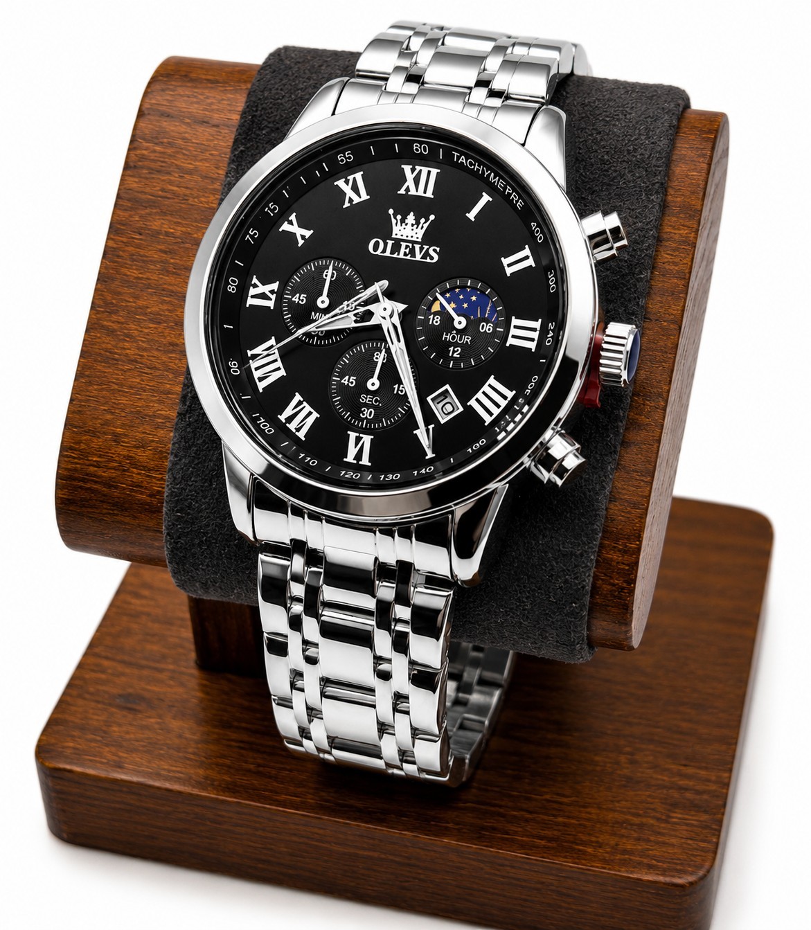OLEVS 5529 Men’s Quartz Chronograph Watch Black Dial Stainless Steel