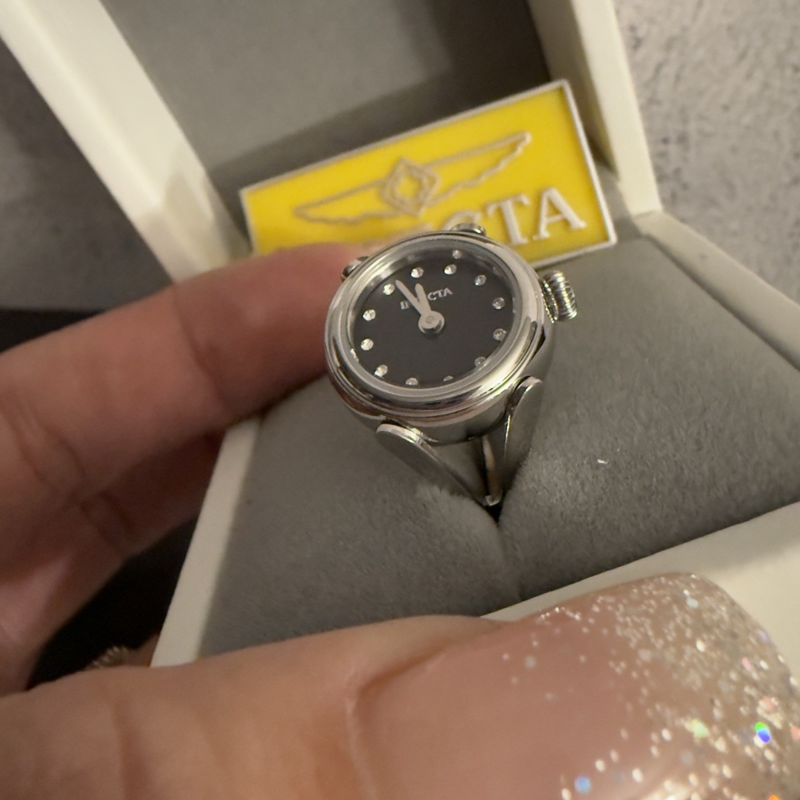Invicta Angel Women’s Ring Watch – 17.5mm, Black (44481) $199 MSRP-NEW IN BOX