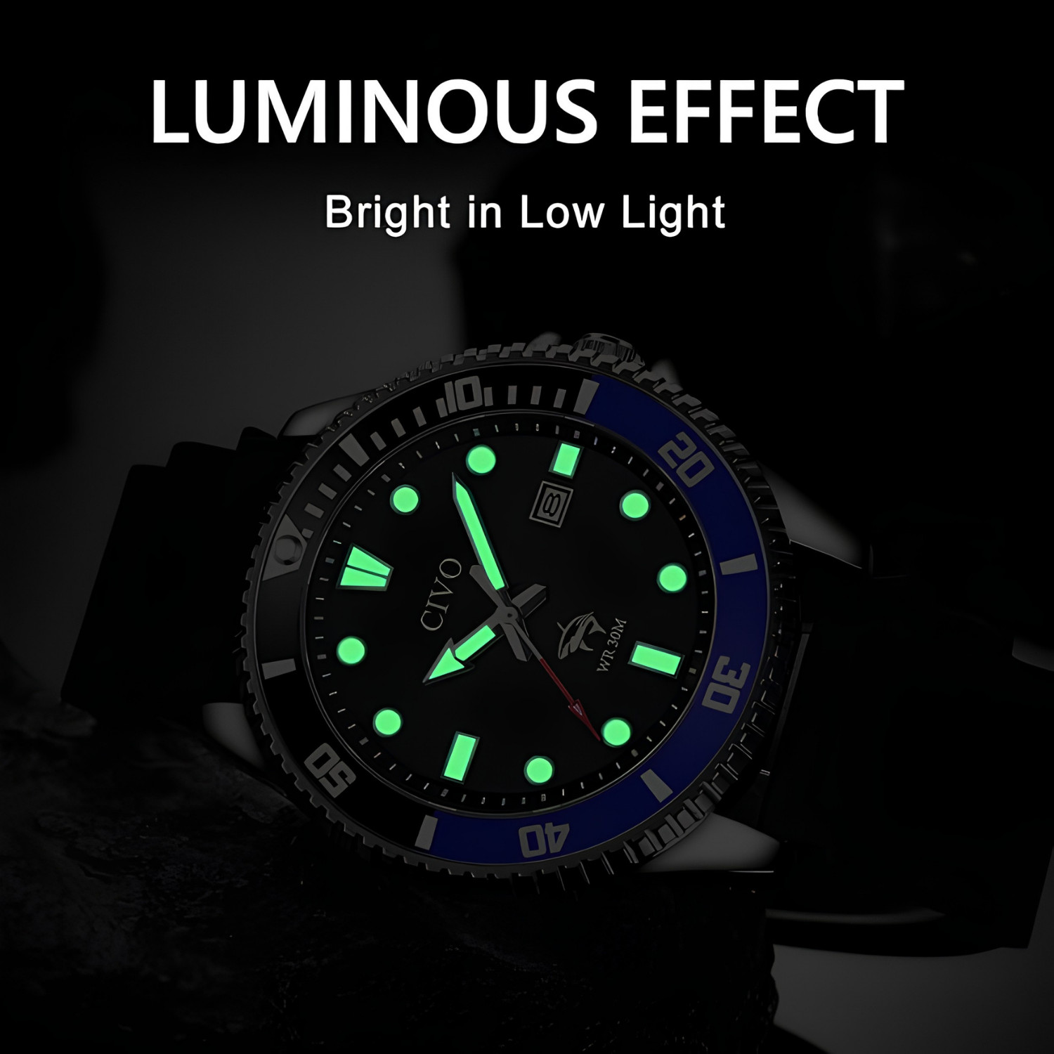 Mens Sport Watch Waterproof Analog Luminous Date Silicone Strap Outdoor Casual