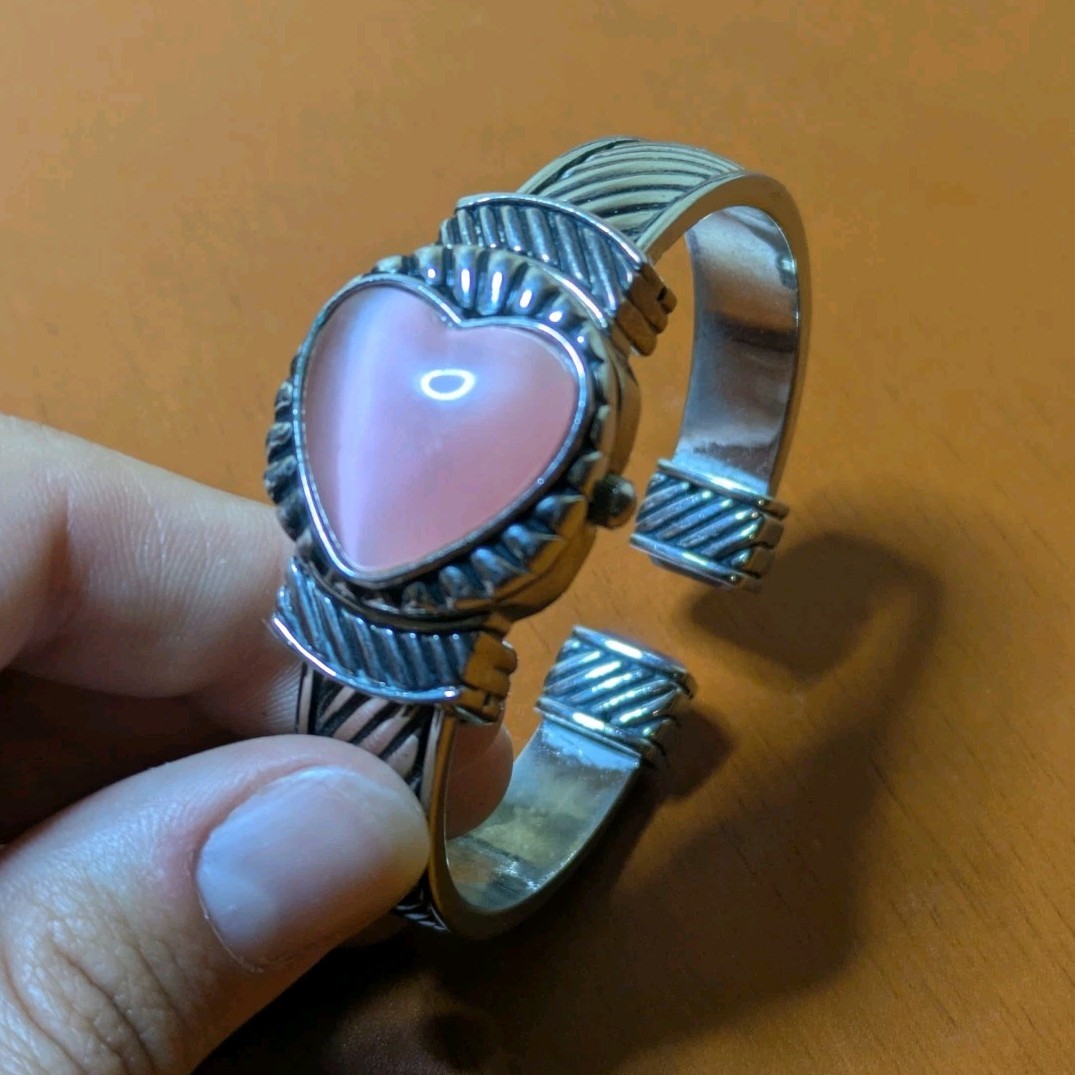 Sophie Quartz Silver Heart Watch Bangle Bracelet, Japan Embellishments