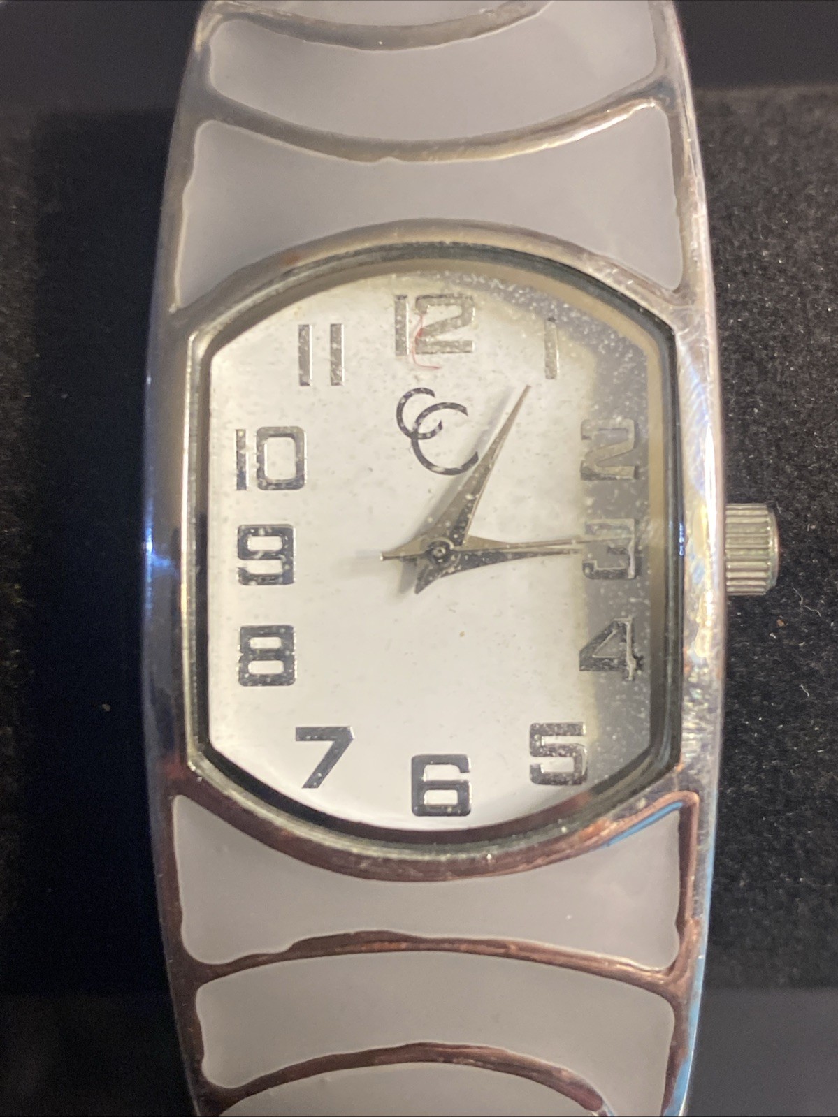 CC Women Watch 25mm Gray Silver Tone Cuff Band New Battery