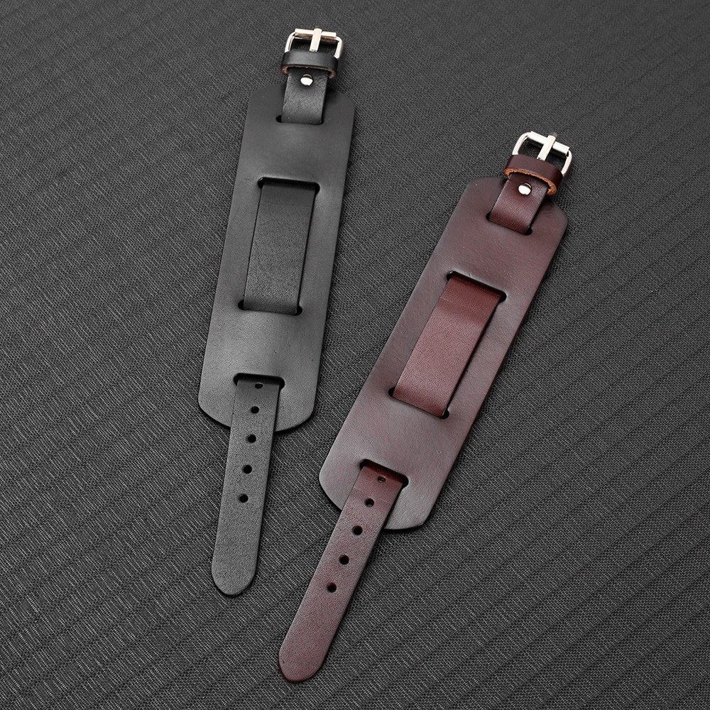 Men’s Punk Wide Genuine Leather Belt Wristband Bangle Cuff Bracelet Adjustable