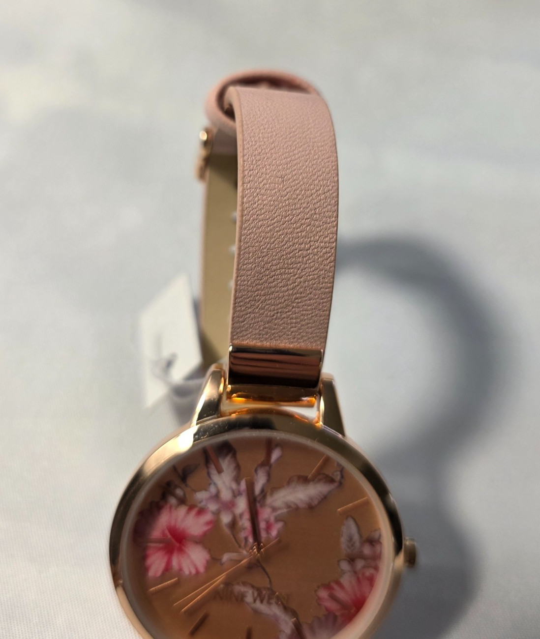 Women’s Nine West Rose Gold-Tone Watch Blush Pink Strap Floral Dial NEW