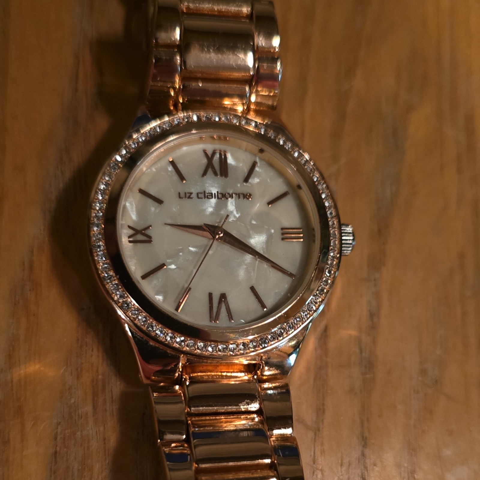 Liz Claiborne Women’s Quartz Rose Gold MOP Dial Crystal Bezel Watch Bracelet