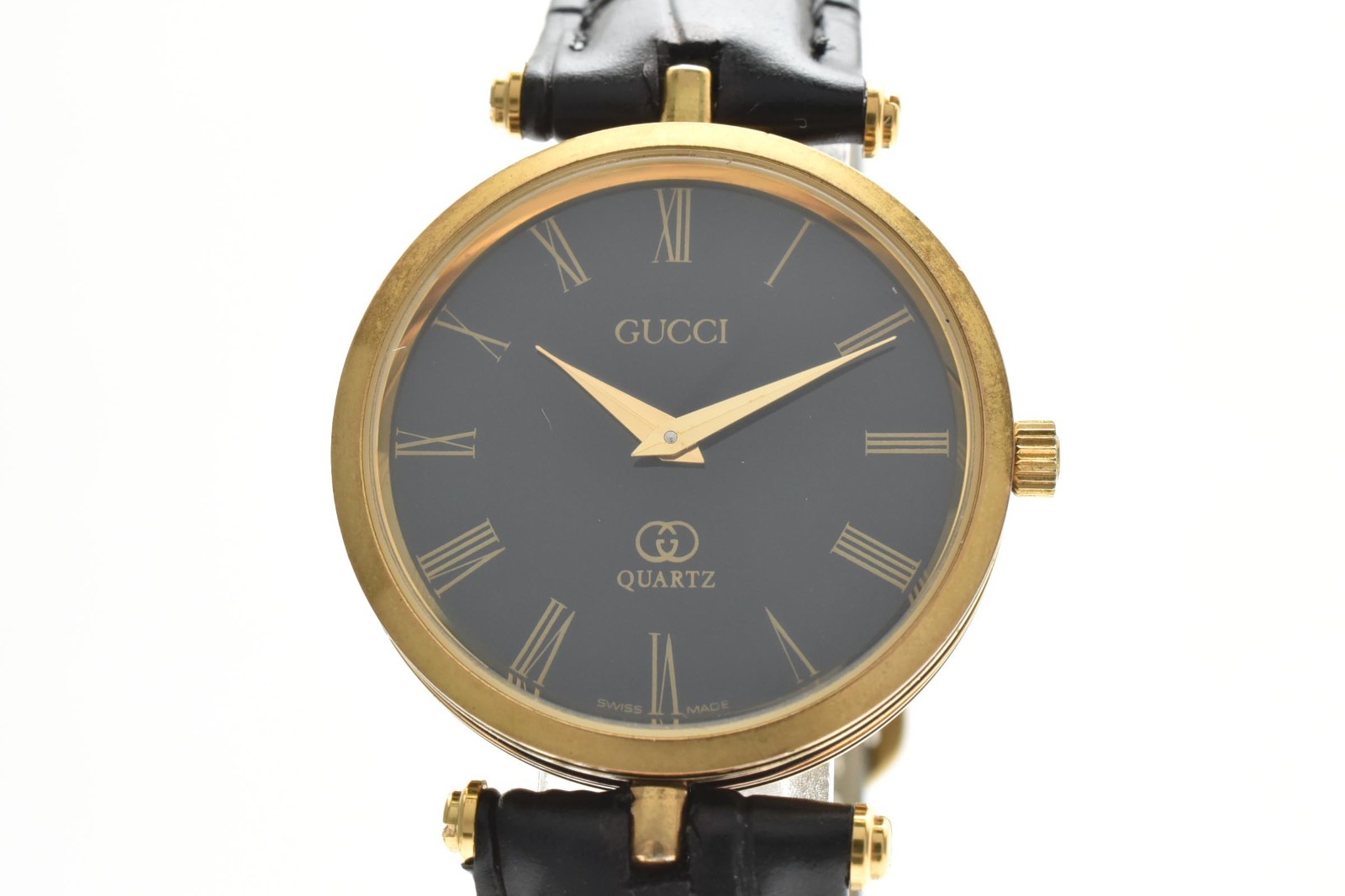 [NEAR MINT w/Box] GUCCI 2000M Black Dial Gold Quartz Men’s Watch From JAPAN