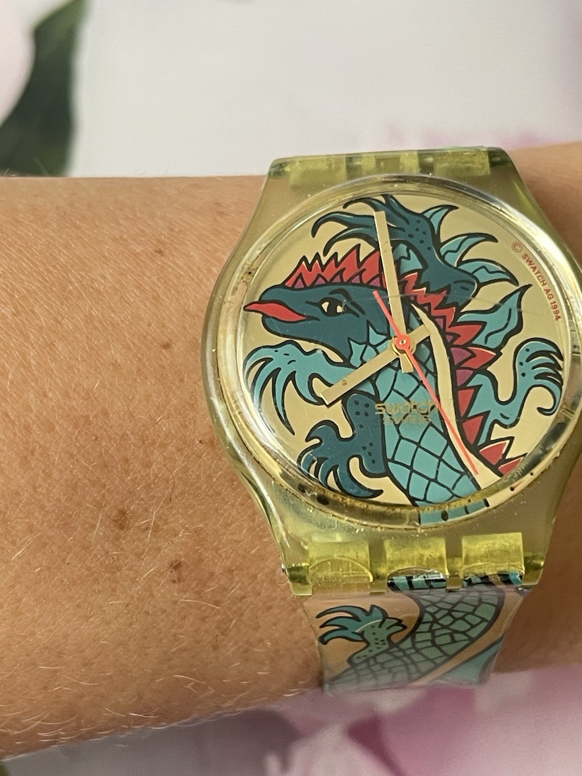 Swatch Swiss Made Quartz Watch Dragon S503 STANDARDS 1994 GREEN Vintage -4v