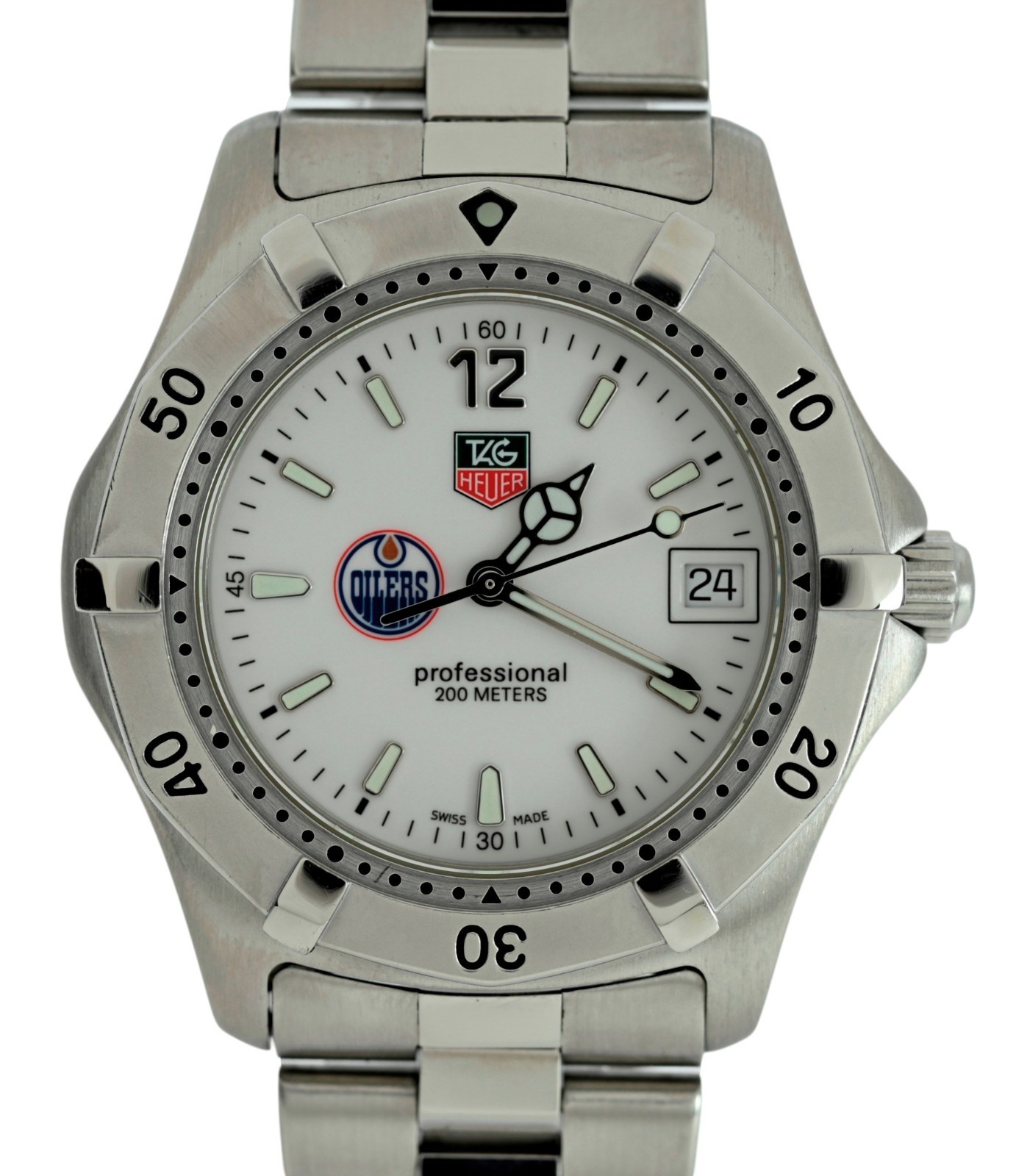 Tag Heuer 38mm Men’s 2000 Series White Dial LE «Oilers» SS Watch! Ref: WK111E-0!