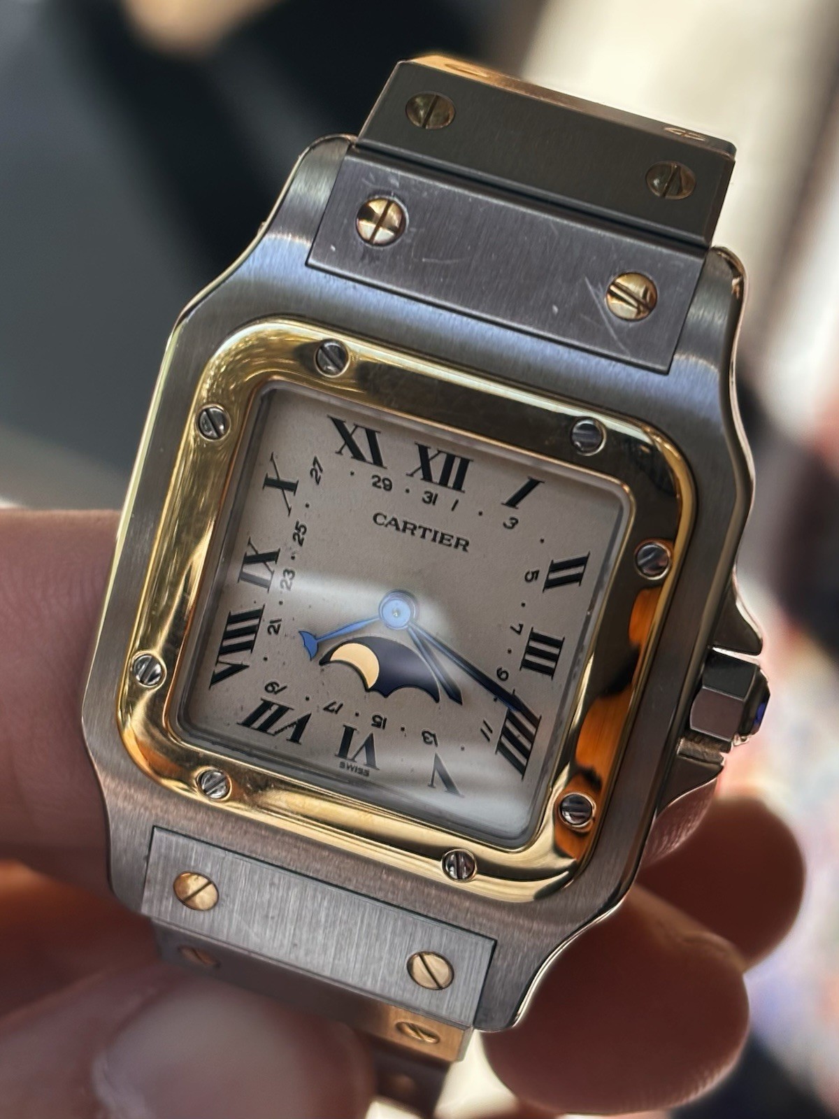 Cartier Santos Galbee Moonphase 119901 Two Tone 18K Gold Quartz 29mm