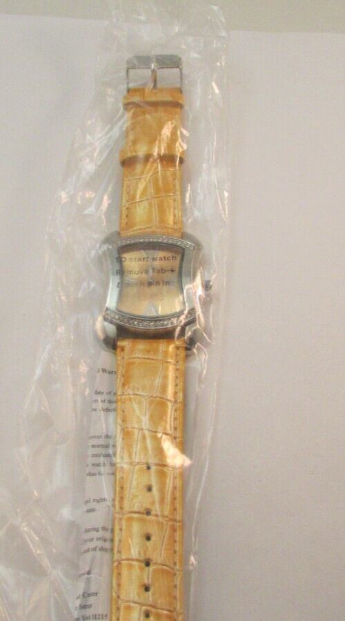 Burgi Rhinestone Stainless Quartz Watch Ladies BTV011 NOS Gold Face & Band