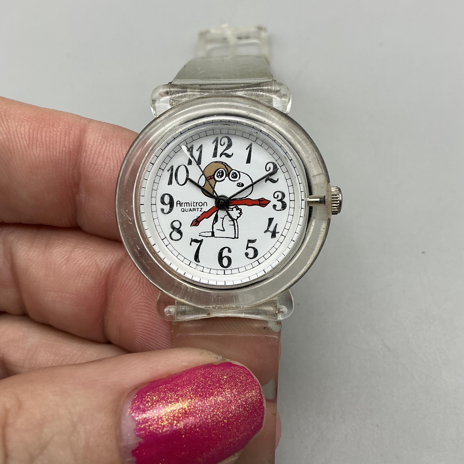 Vintage Armitron Red Baron Youth Watch 30mm Snoopy Peanuts Clear New Battery