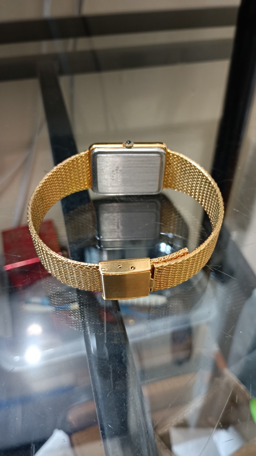 JULES JURGENSEN Rectangular Vintage Men’s Watch Gold Tone Quartz 26 mm Box
