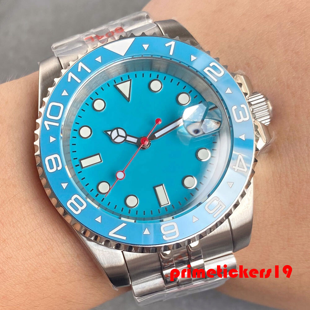 Tandorio NH35 Sky Blue Date Men 40mm Automatic Watch Ceramic Bezel Sapphire Lume