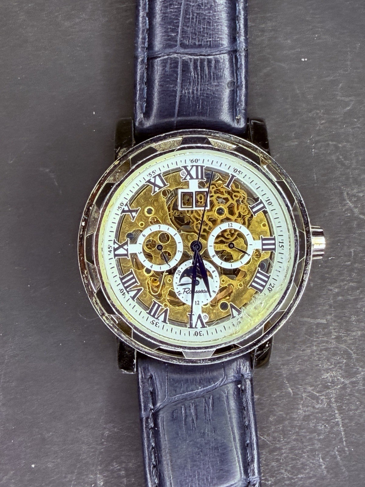 Rousseau Men’s Automatic Watch W/Date Leather Strap R 231-642 Movement 957