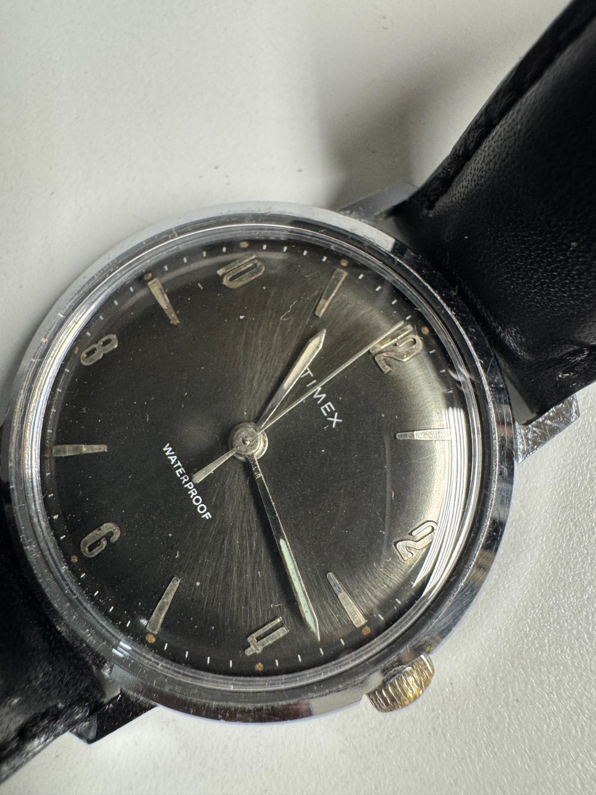 Timex Vintage 1960s Marlin Wind Up 34MM Midnight Sunburst New Crystal Runs Good