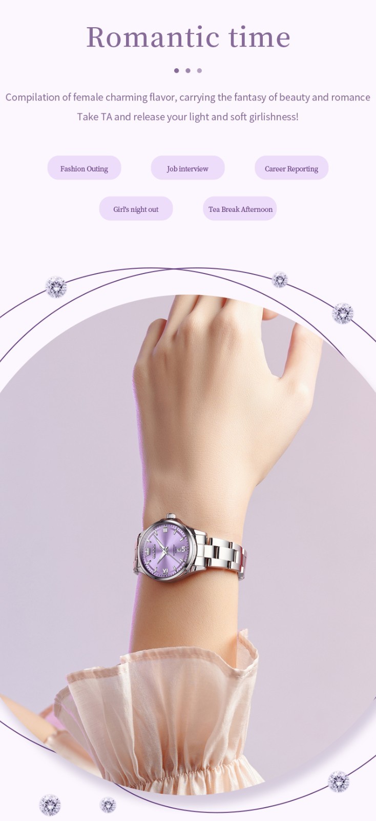 OLEVS Japan Movement Fashion Diamond Dial Leisure Lady Quartz Wristwatch 3668