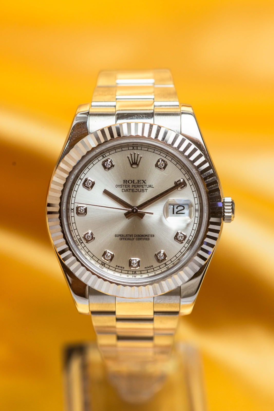 Rolex Datejust II 41mm Silver Diamond Dial on Oyster – FULL SET – 116334