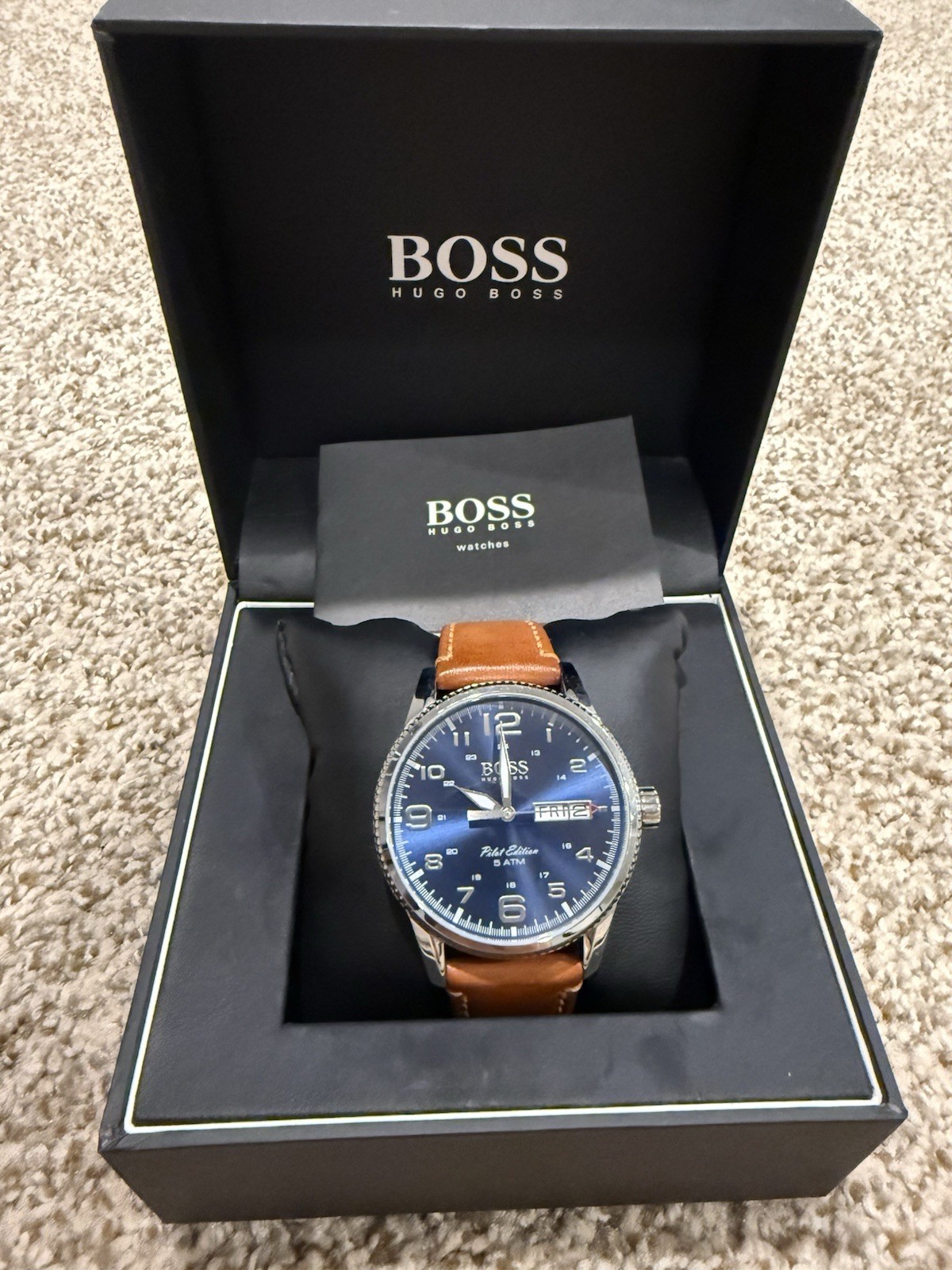 Men’s Hugo Boss Pilot Blue Dial Light Brown Leather Strap Watch 1513331