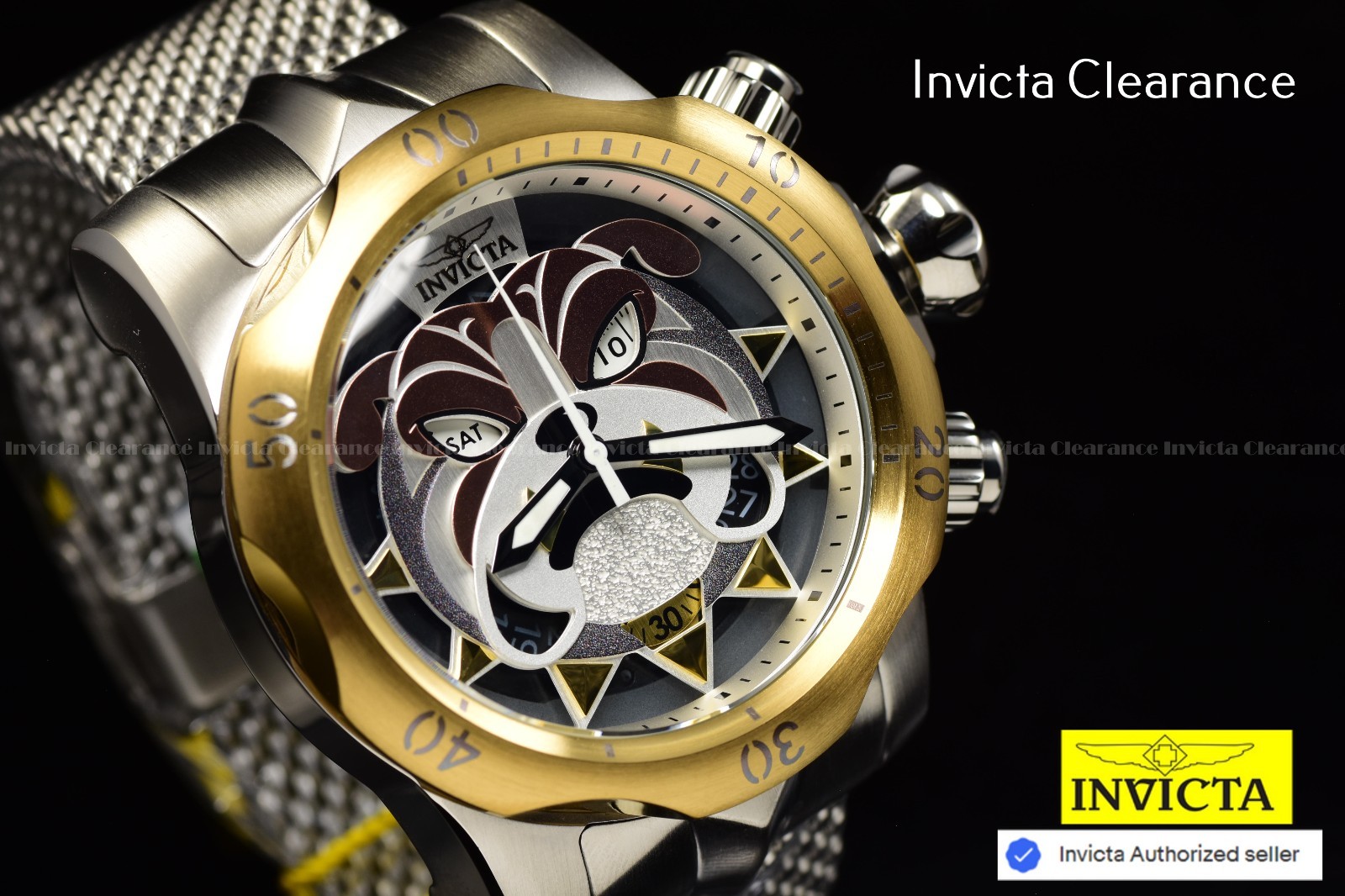 Invicta Venom Men’s Bulldog Mesh Swiss Chronograph Silver Tone SS Watch 54mm