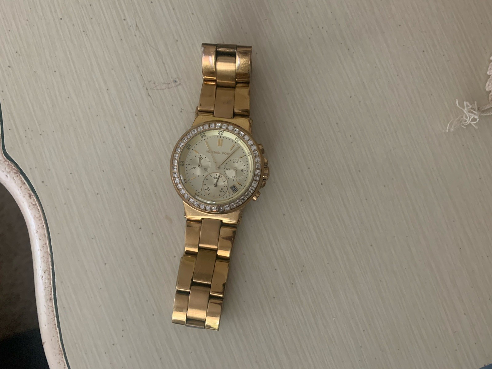 Michael Kors Mini Dylan Rose Gold Chronograph Watch Gem Bezel MK5623 New Battery