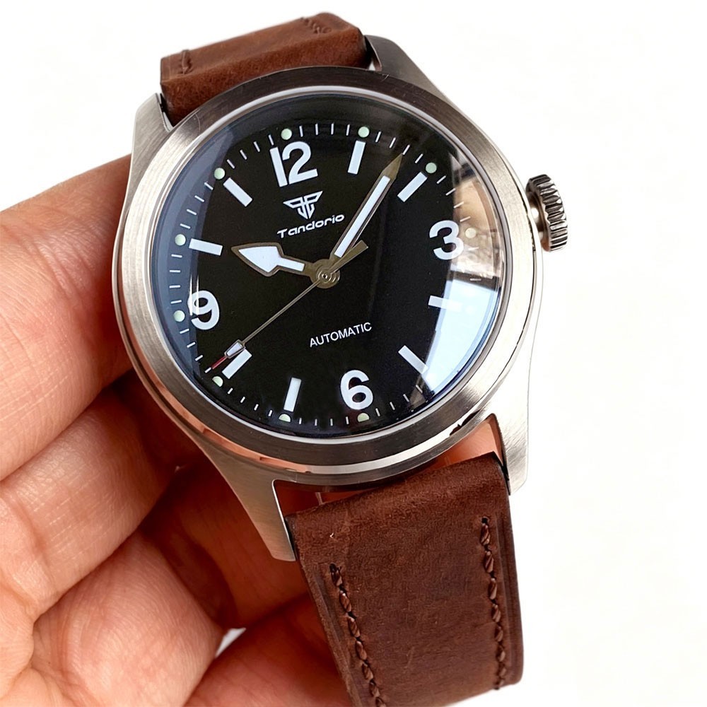 Tandorio Retro 38mm Field Watch for Men Sapphire Glass NH35/Asia2824 Clear Back