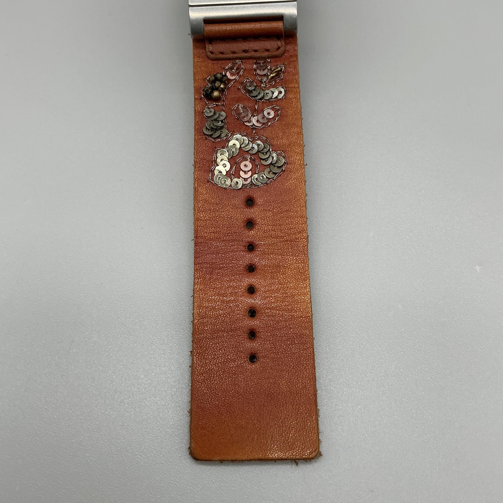 Fossil Womens Watch 30mm Cream Dial Brown Leather Floral Sequin Band New Battery