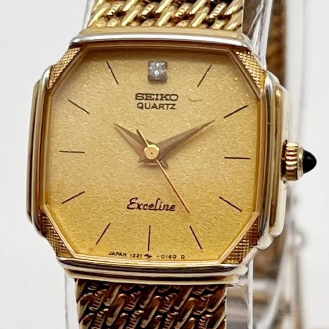 SEIKO Exceline Diamond 1P Women’s Watch Gold Octagon 20.3mm Wrist From Japan