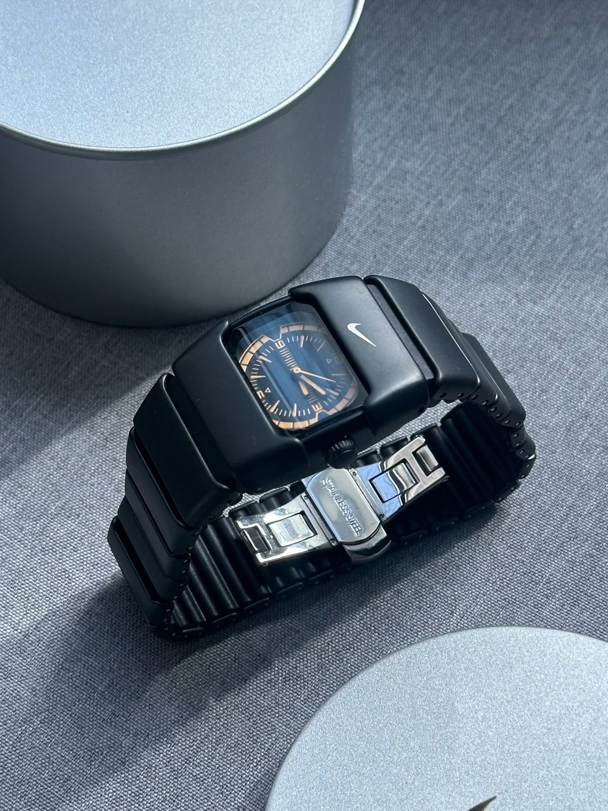 Nike D-Line Matte Black Analogue Circle Watch with Orange Dial