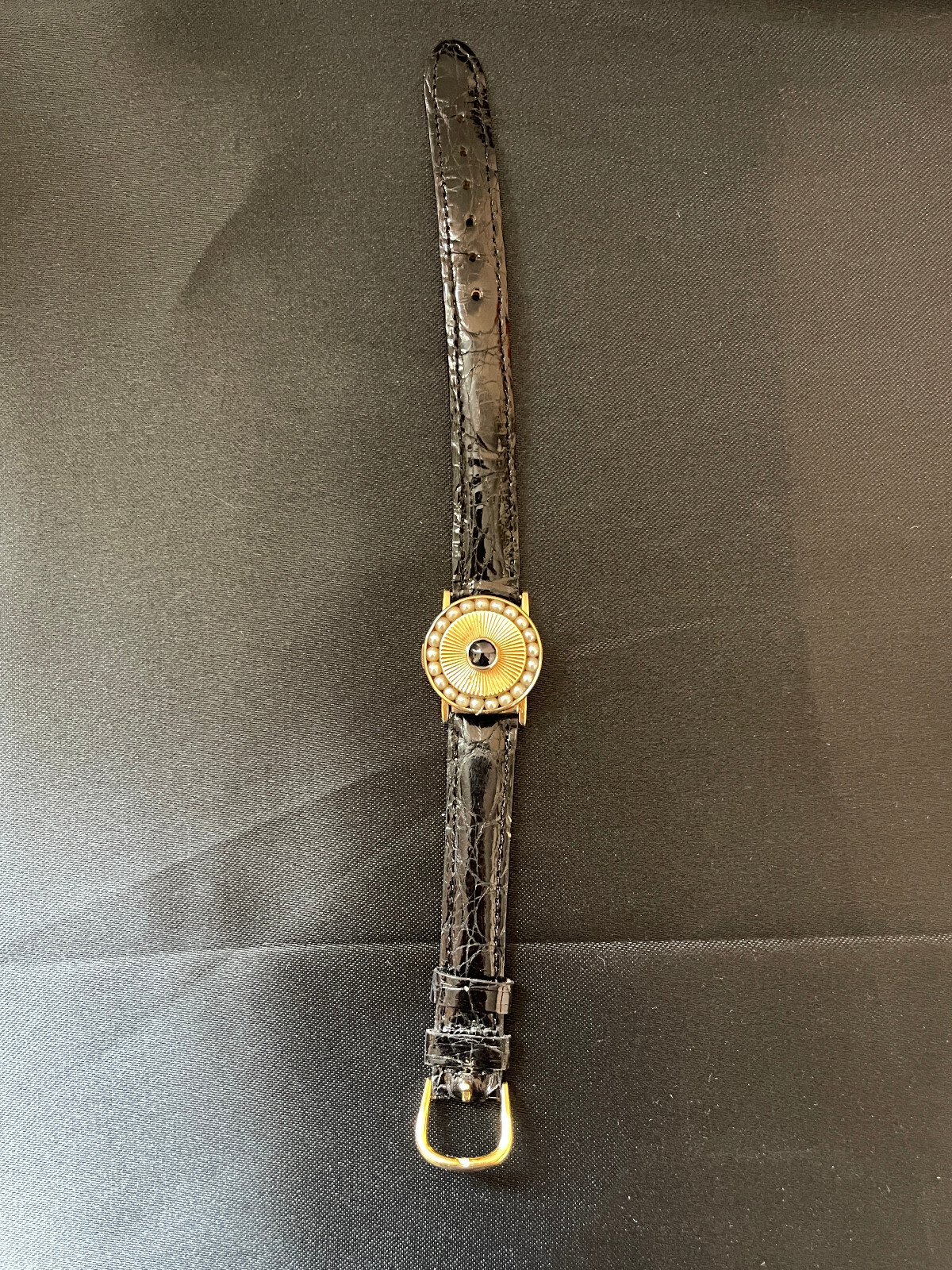 Vintage Lucien Piccard Flip Top Covered Watch with Pearls and 14k Yellow Gold.