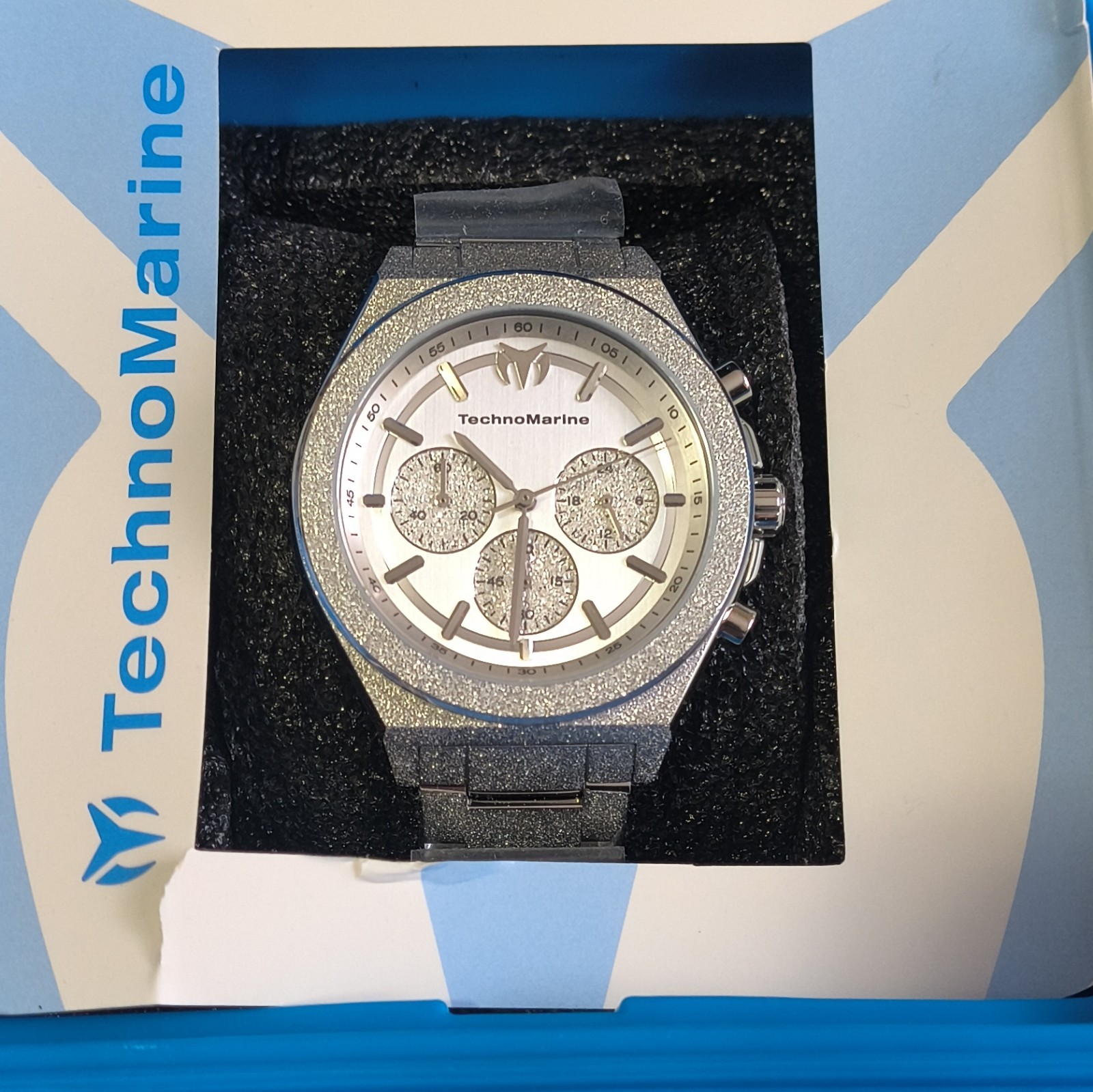 TechnoMarine Chronograph Analog Silver Dial Silver Metal Bracelet Watch w/ Box
