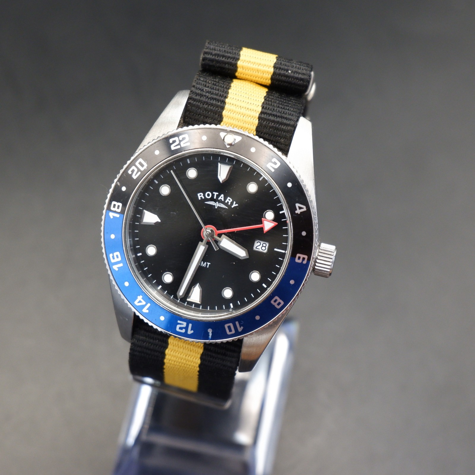Rotary GMT Batman Style Watch GB00682/04 Quartz Working New Battery