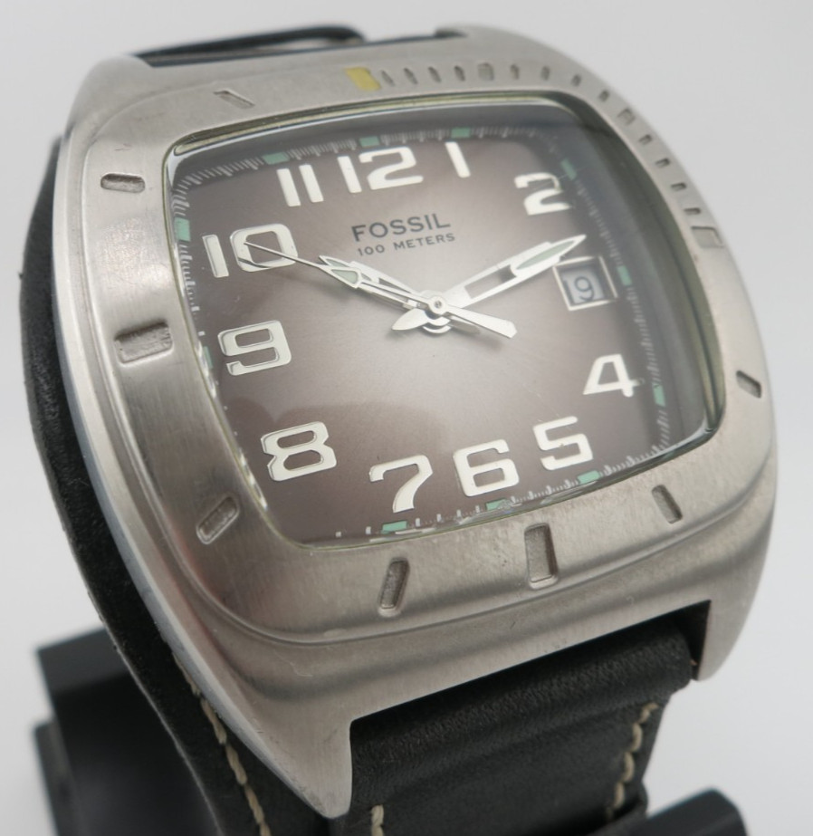 Fossil Steel and Black Leather Analog Quartz Watch – PR-5241 – New Battery