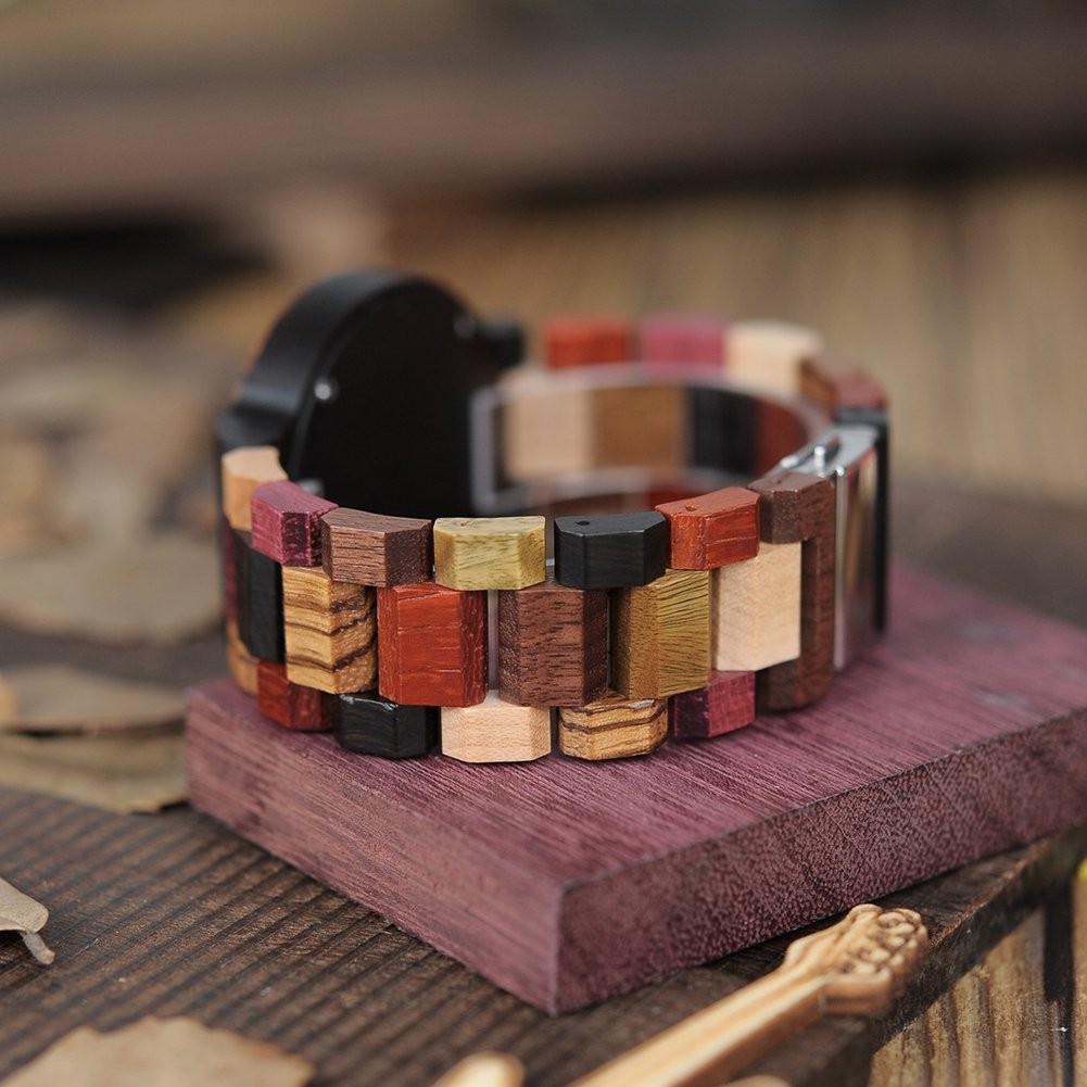 Natural Wood Watch Colorful Mens Wooden Watches Week & Date Display Japanese …