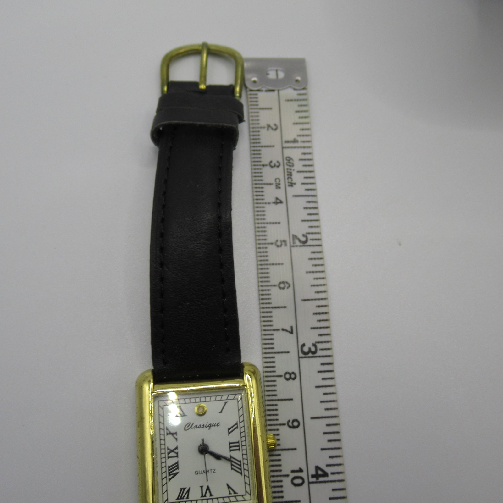 Classique Women’s Gold Tone Rectangle Quartz Watch Black Genuine Leather Band