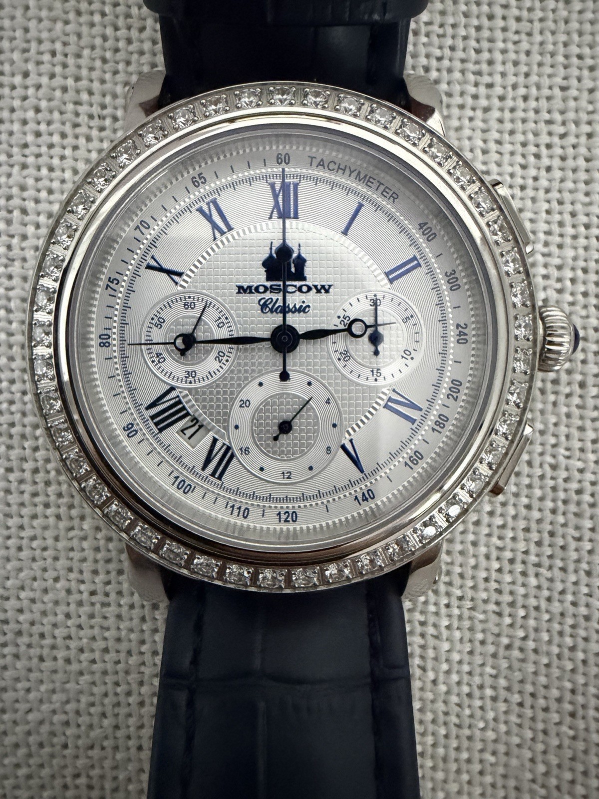 Poljot Moscow Classic 3133 Chronograph Watch Limited 130/500 Diamond Bezel Box
