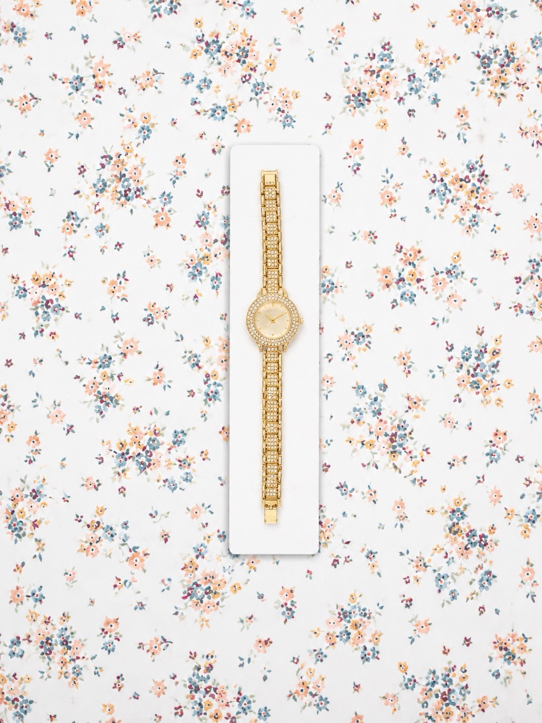 Women’s 7.5″ Gold Tone with Clear/White Rhinestone Encrusted Round Watch & Strap