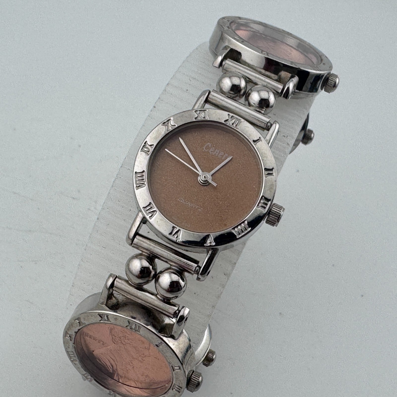 Cenere Quartz Watch Women Silver 4 Penny Coin Bracelet Analog New Battery 6.5″