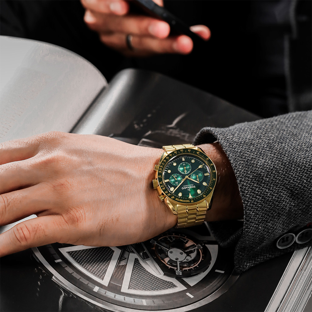 Tornado Cosmic Chrono Men’s Chronograph Watch | Green Dial, 42mm, 50 m (5 ATM)