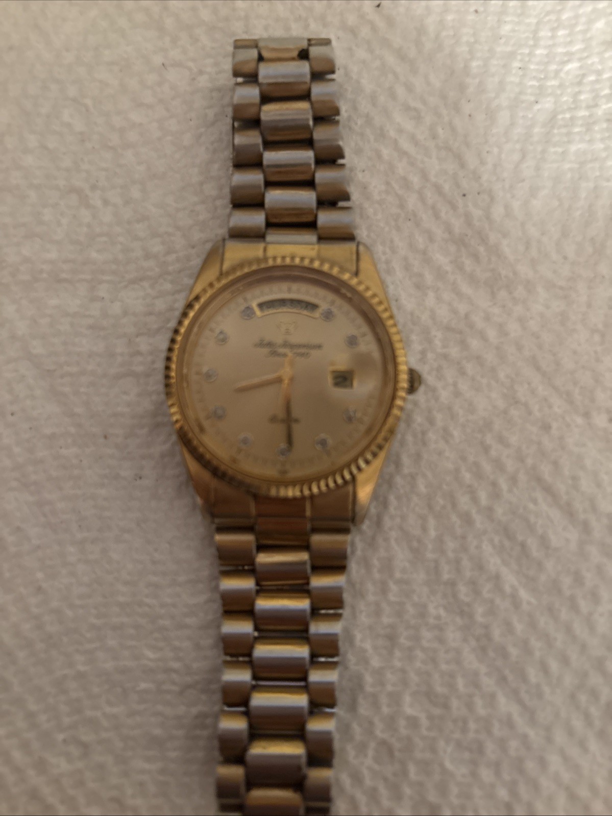Vintage Jules Jurgensen 7184 Men’s Quartz Day Date Watch Gold Tone New Battery