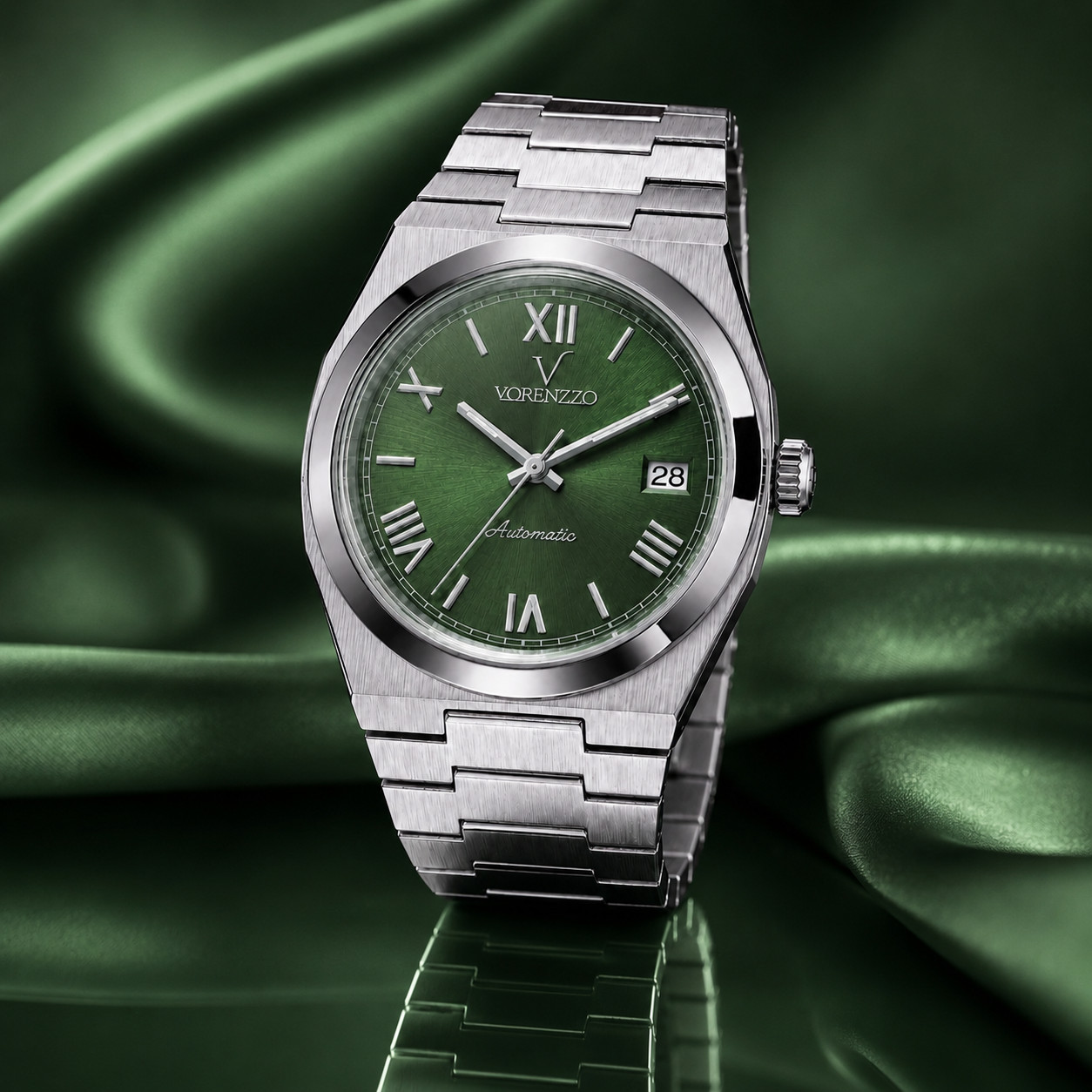 VORENZZO Green Dial NH35 Automatic Watch Sapphire Steel Bracelet
