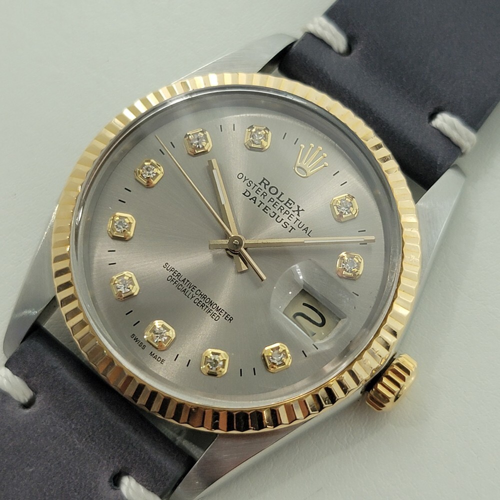 Rolex Oyster 16013 Datejust 36mm 18k SS Mens 1980s Diamond Dial Automatic RA551B